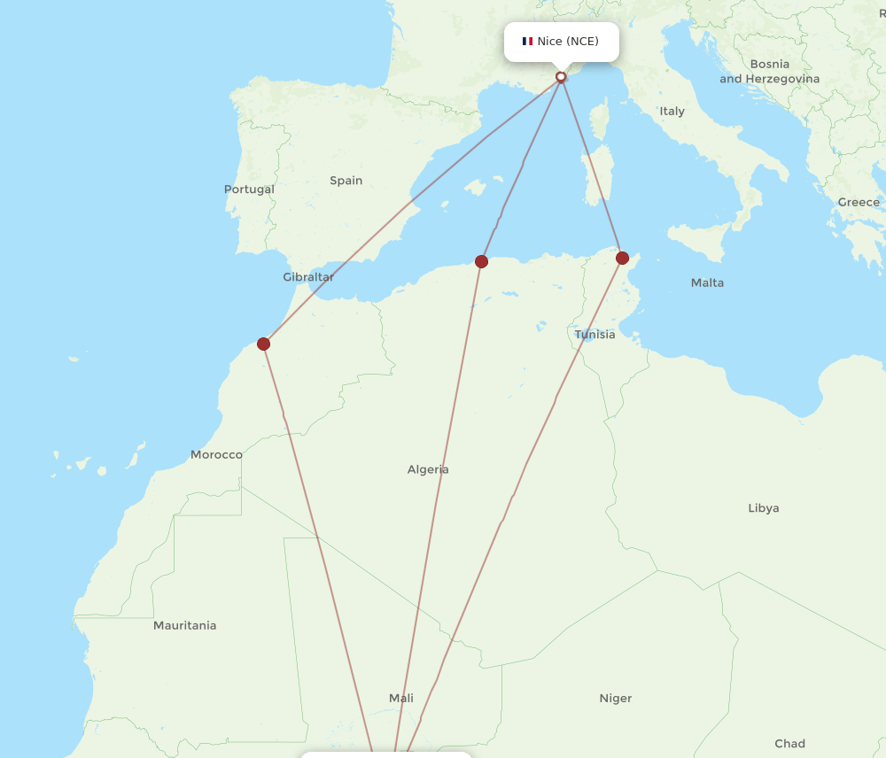 NCE-OUA flight routes