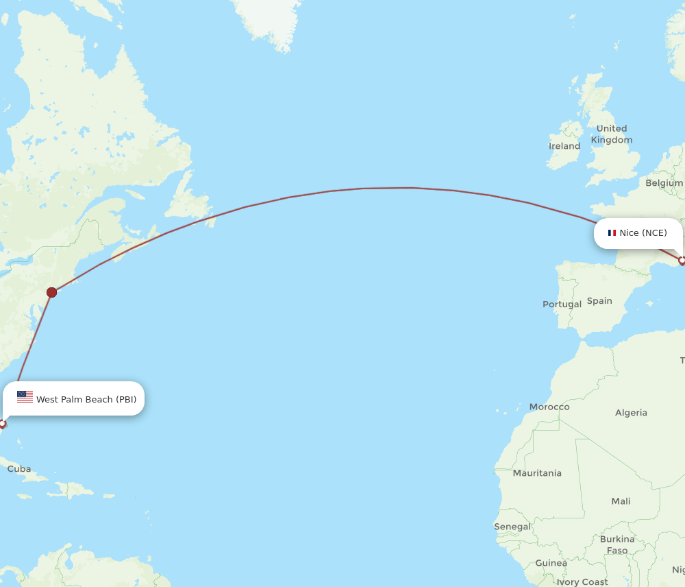 NCE to PBI flights and routes map