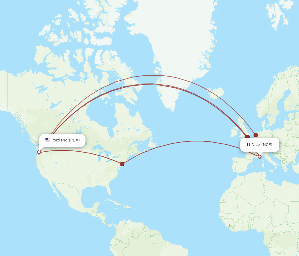 NCE-PDX flight routes