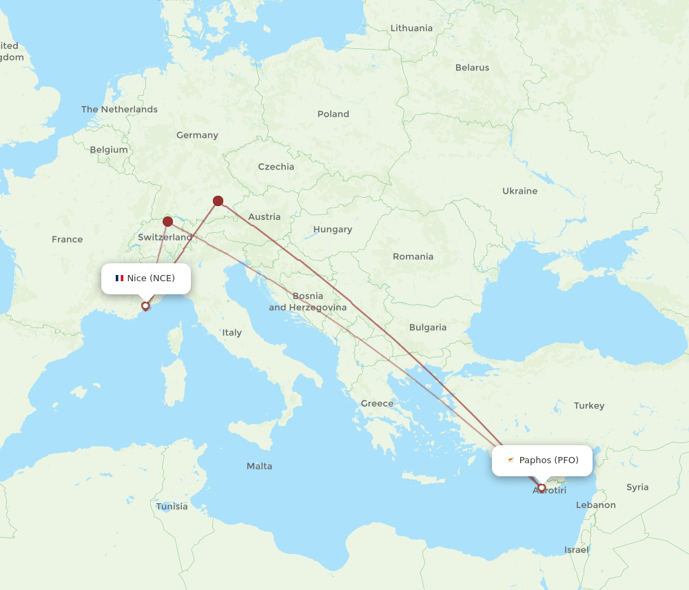 NCE-PFO flight routes
