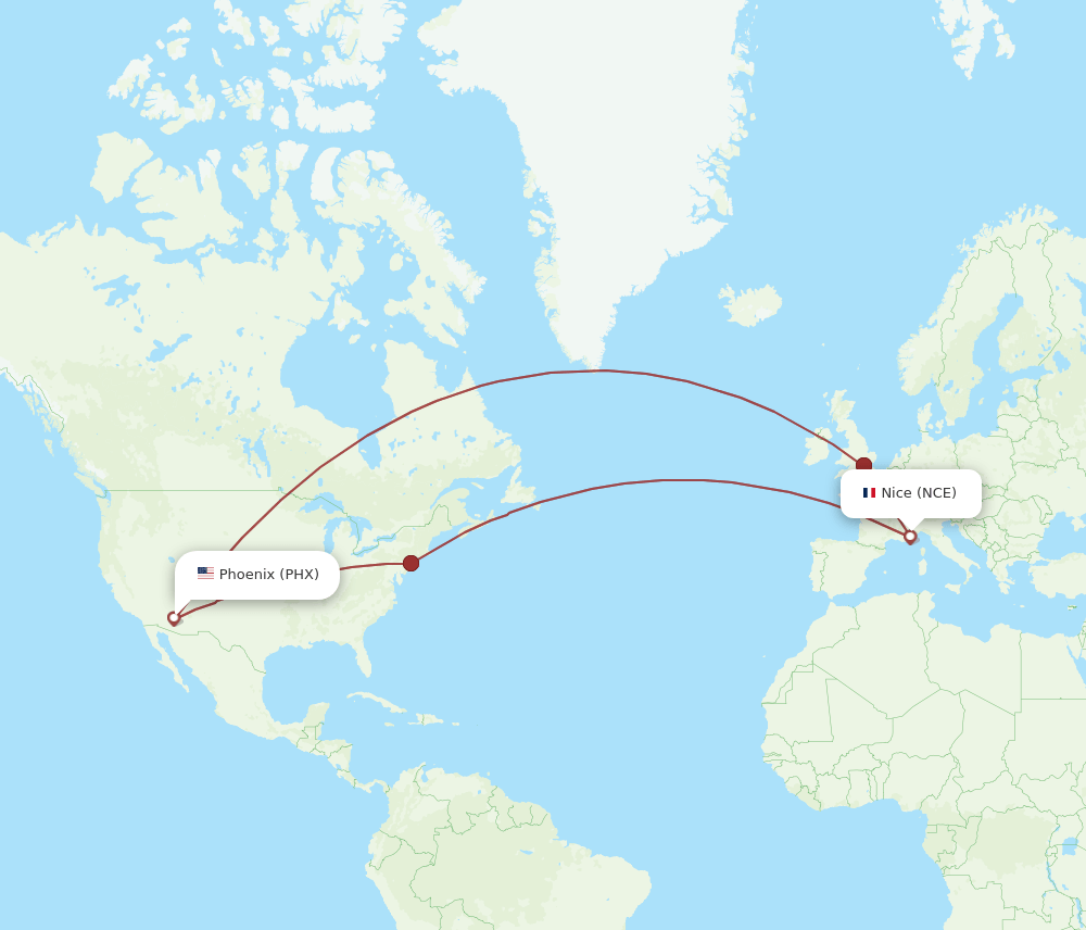 NCE to PHX flights and routes map