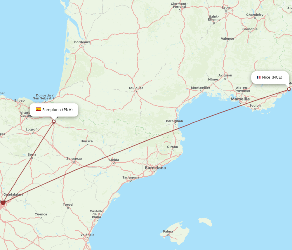 NCE to PNA flights and routes map