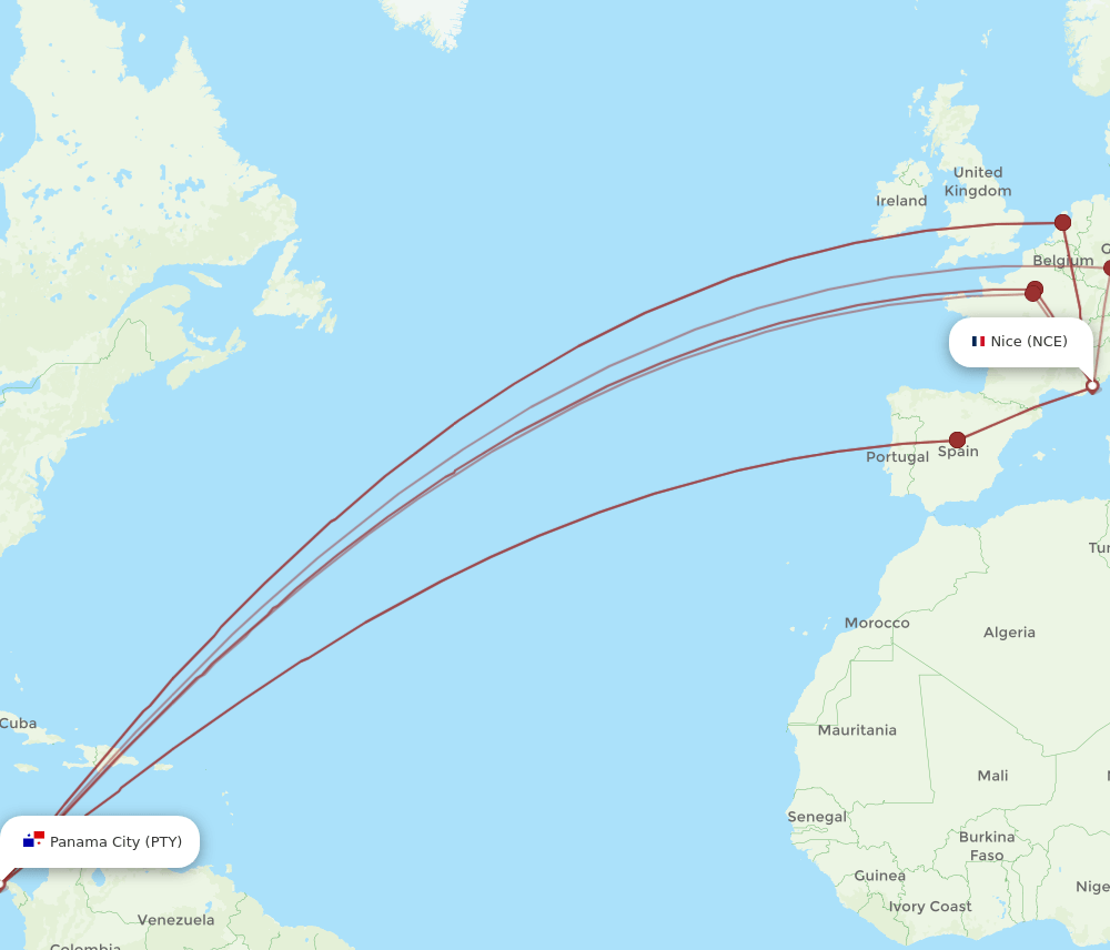 NCE-PTY flight routes