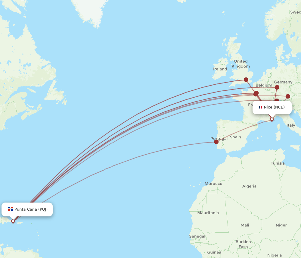 NCE-PUJ flight routes