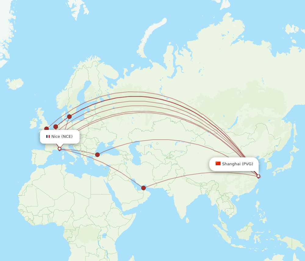 NCE-PVG flight routes