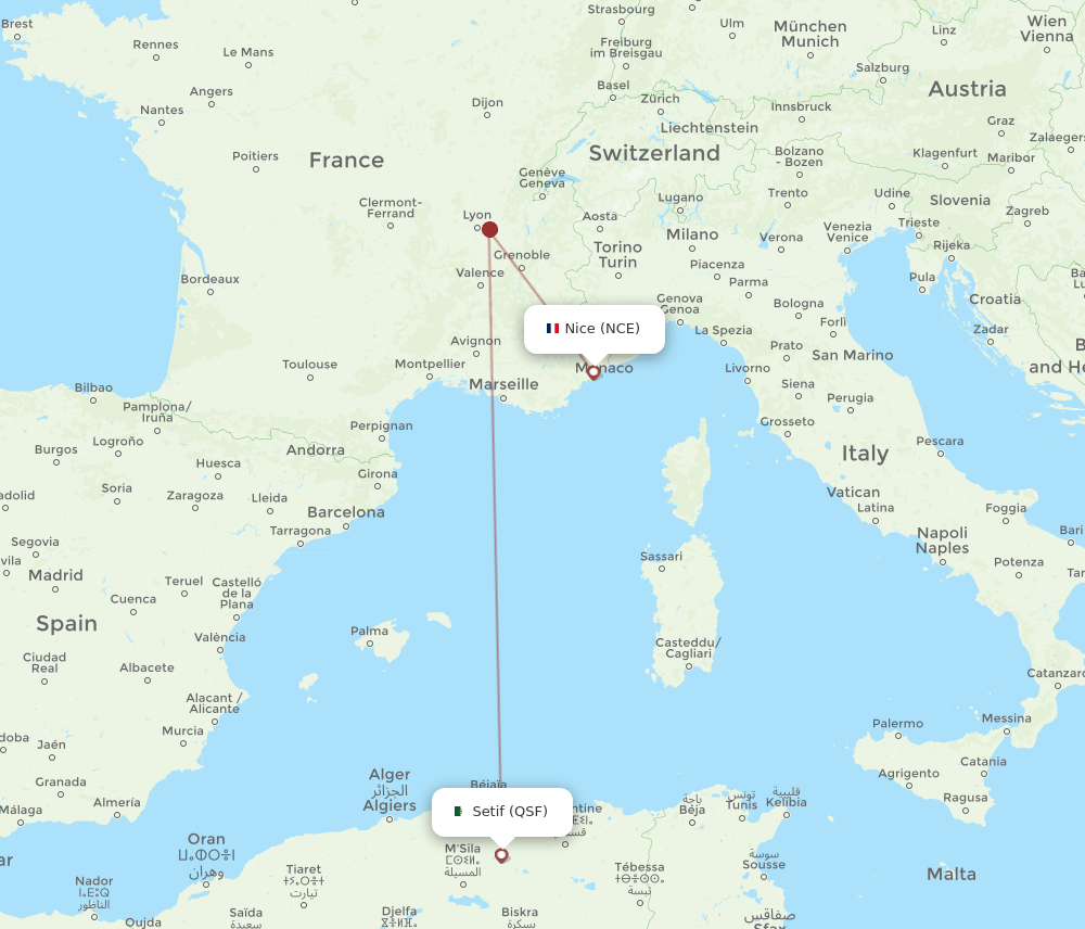 NCE-QSF flight routes