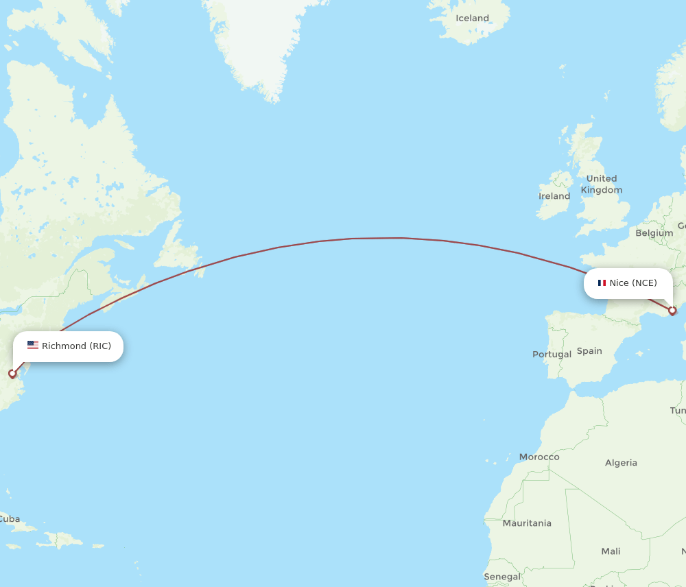 NCE to RIC flights and routes map