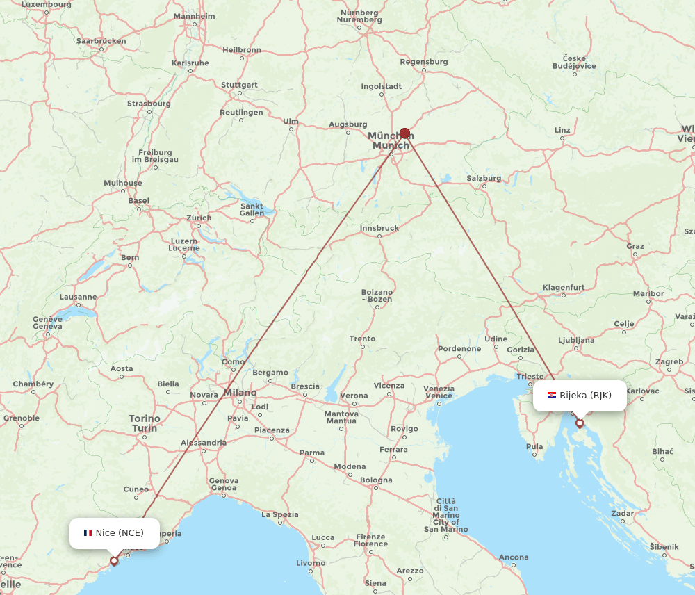 NCE-RJK flight routes
