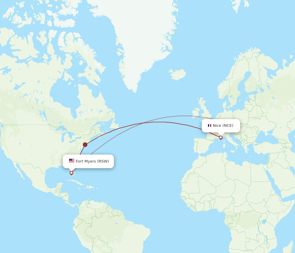NCE to RSW flights and routes map