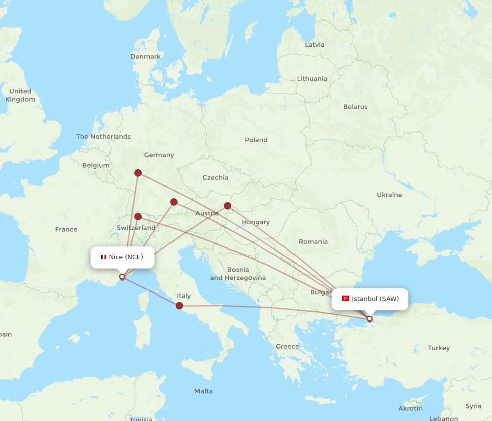 NCE-SAW flight routes