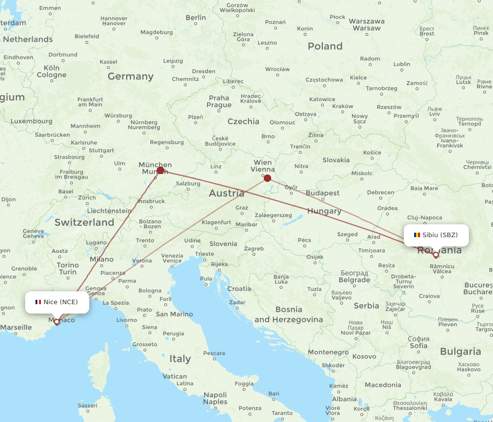 NCE-SBZ flight routes