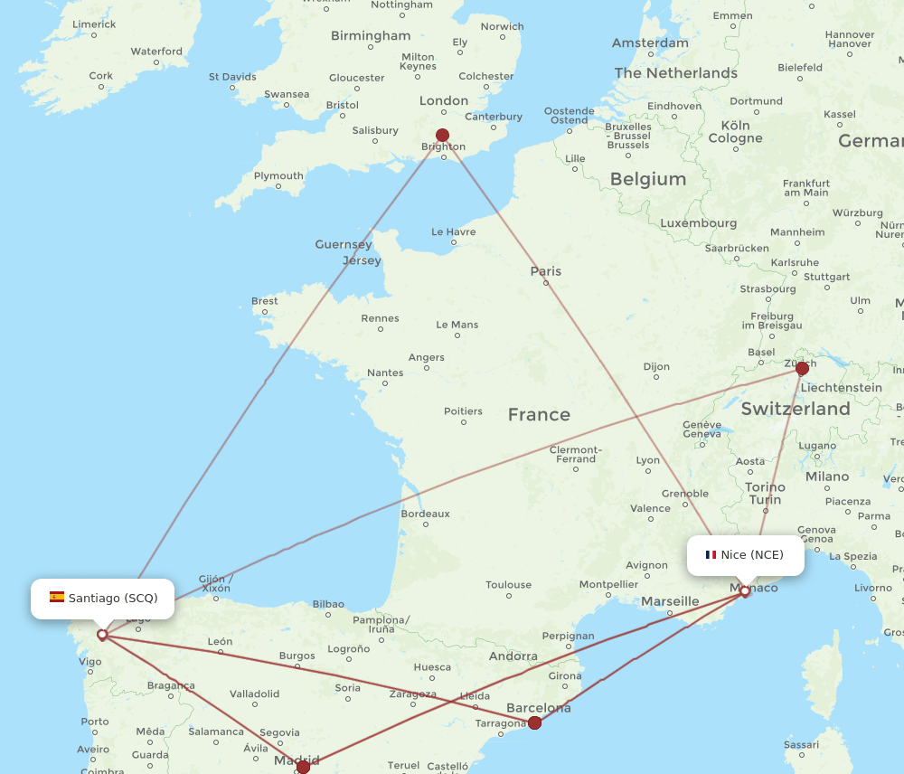 NCE-SCQ flight routes