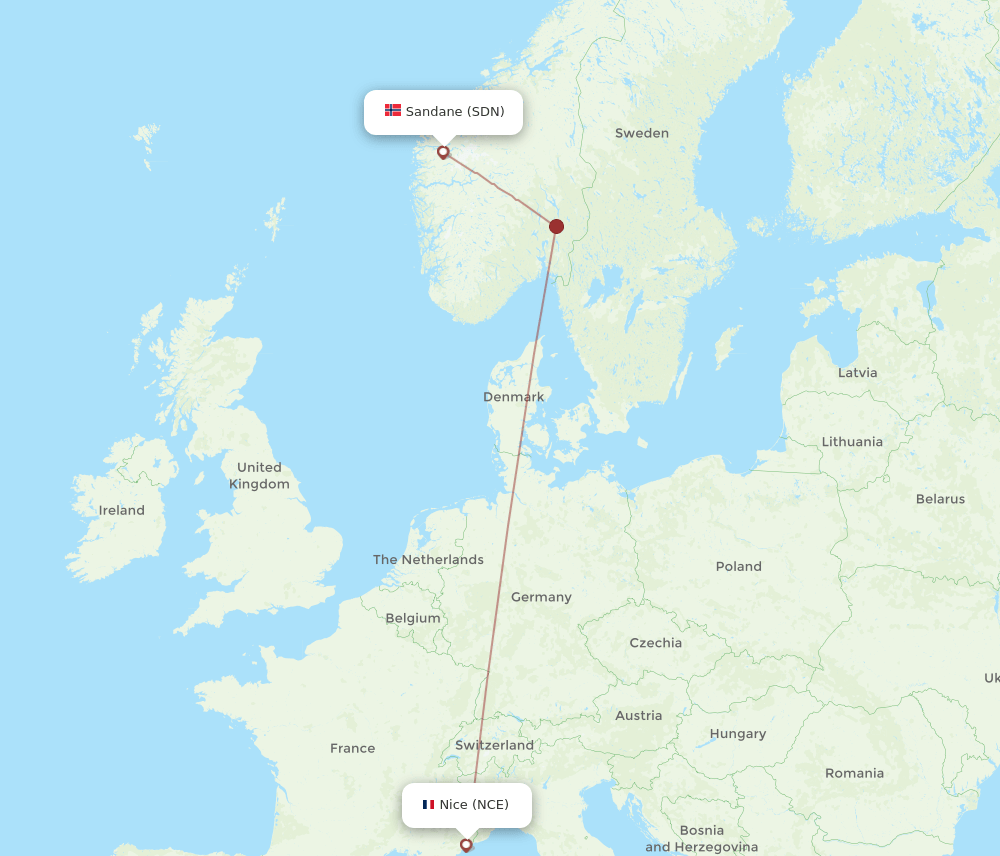 NCE to SDN flights and routes map