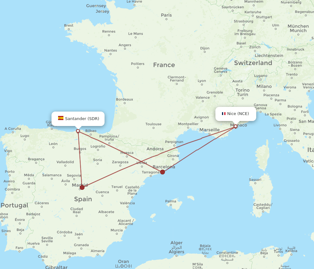 NCE-SDR flight routes