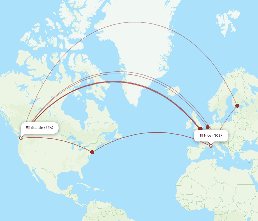 NCE-SEA flight routes
