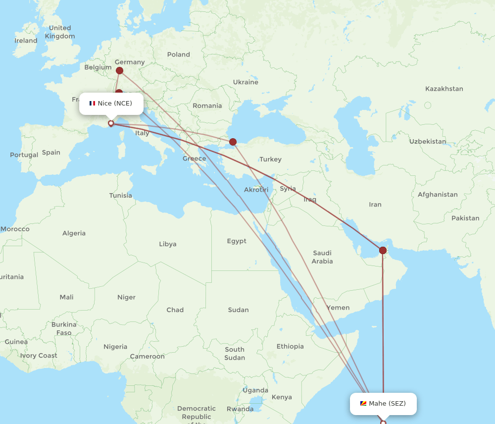 NCE-SEZ flight routes