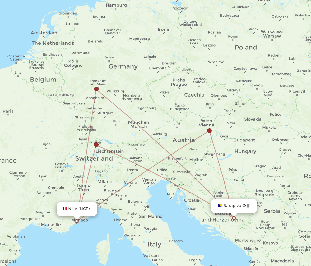 NCE-SJJ flight routes