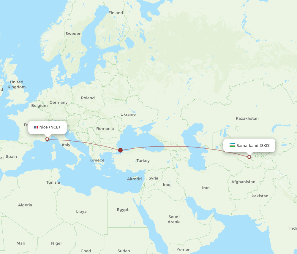 NCE-SKD flight routes
