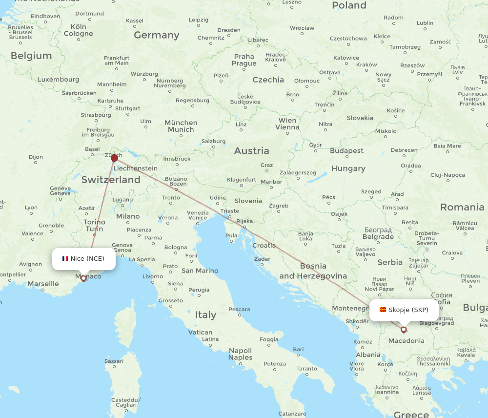 NCE to SKP flights and routes map