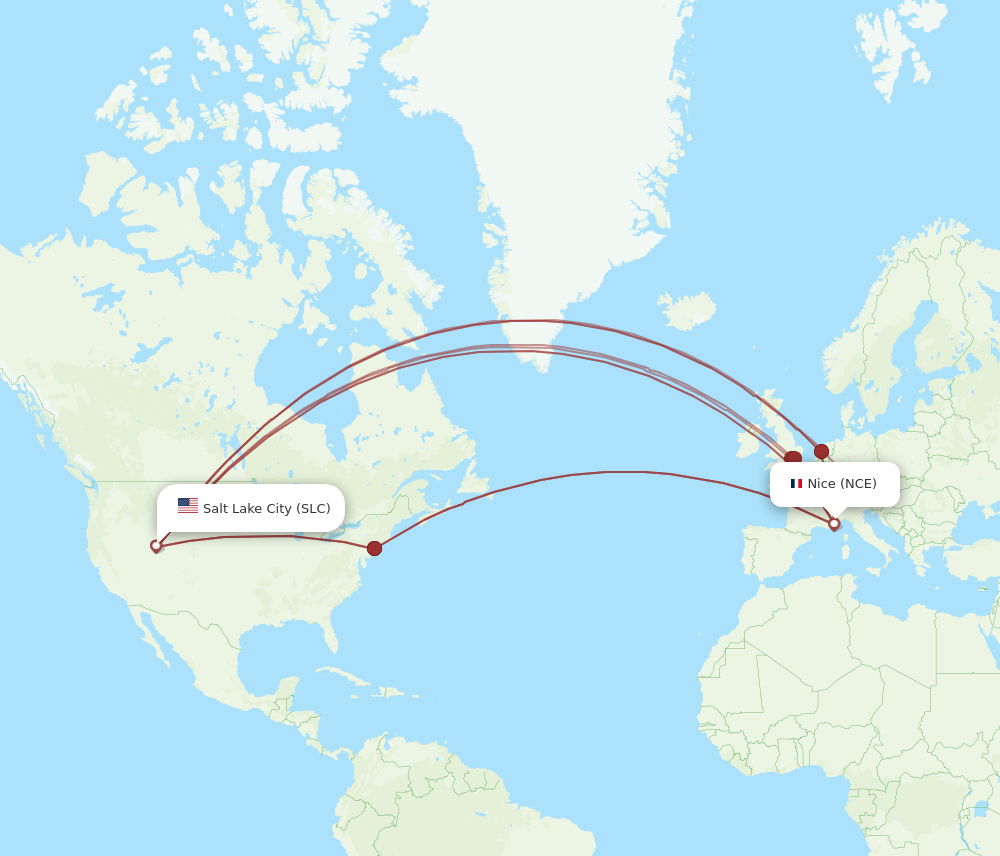 NCE to SLC flights and routes map