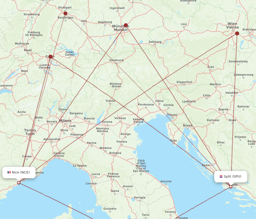 NCE to SPU flights and routes map