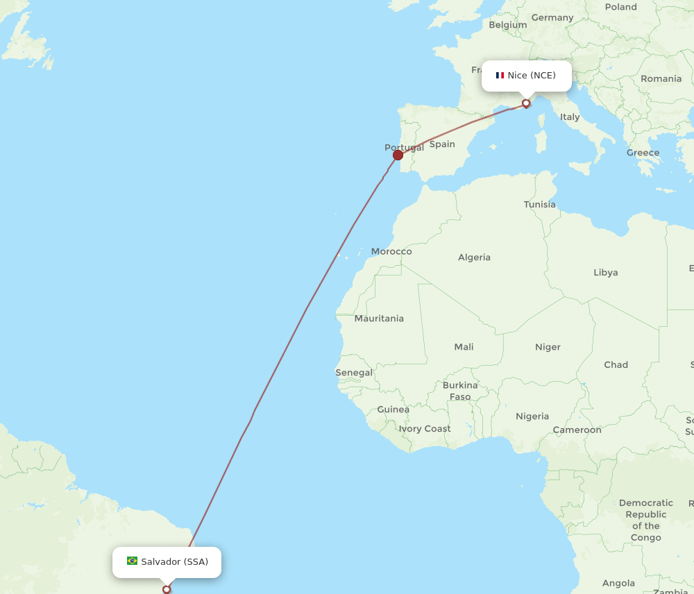 NCE to SSA flights and routes map