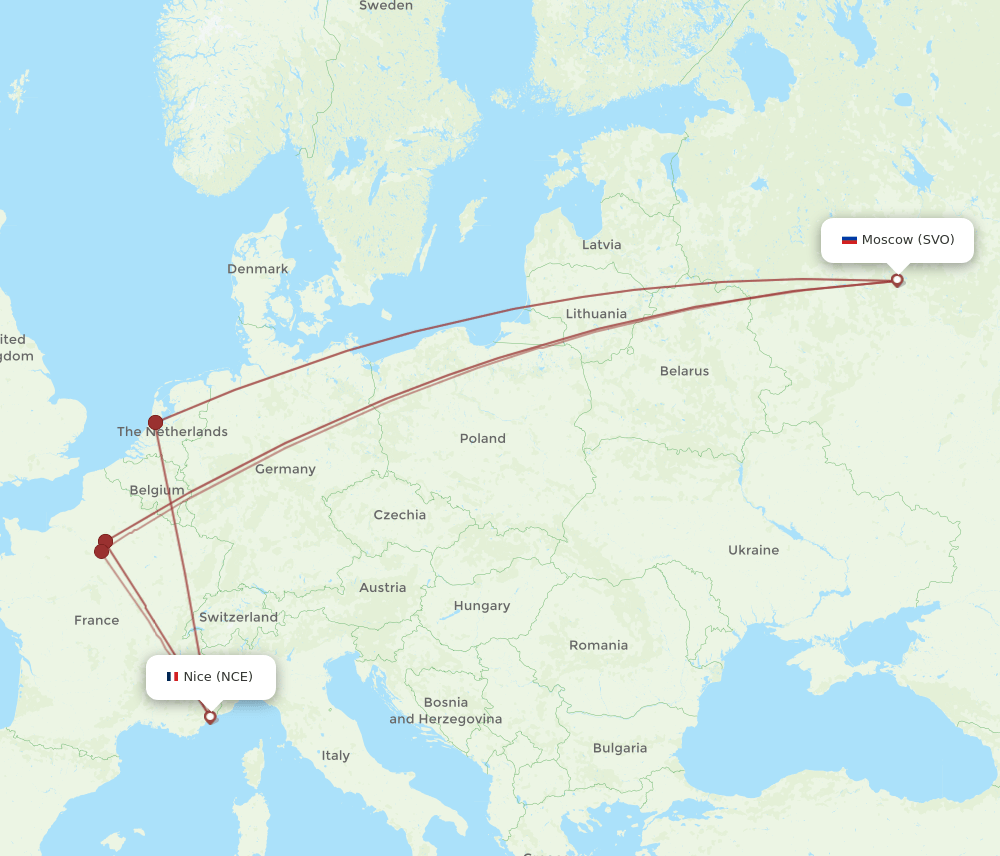 NCE-SVO flight routes
