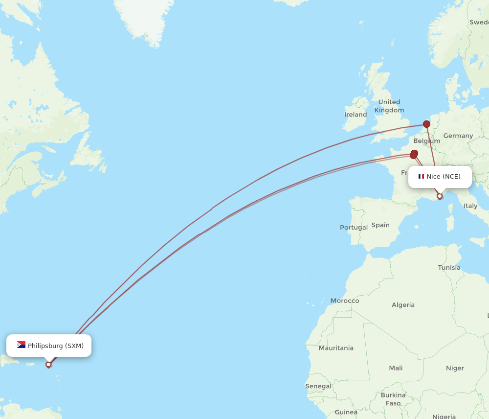 NCE-SXM flight routes