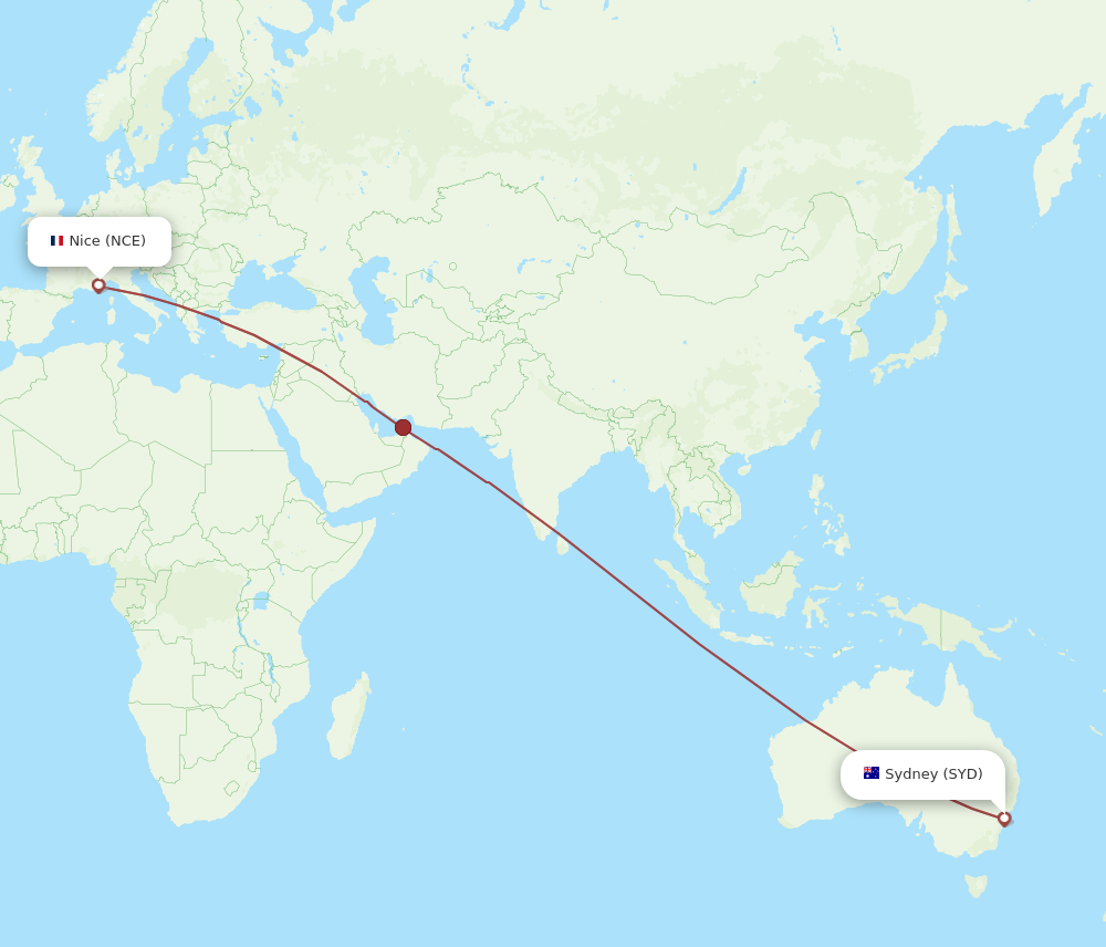 NCE to SYD flights and routes map