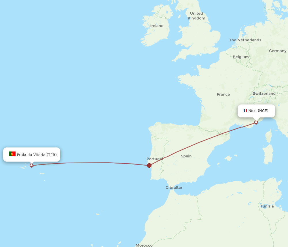 NCE to TER flights and routes map