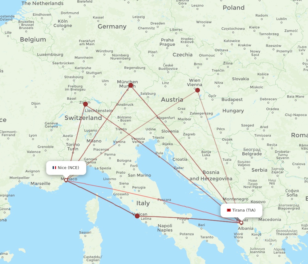NCE-TIA flight routes