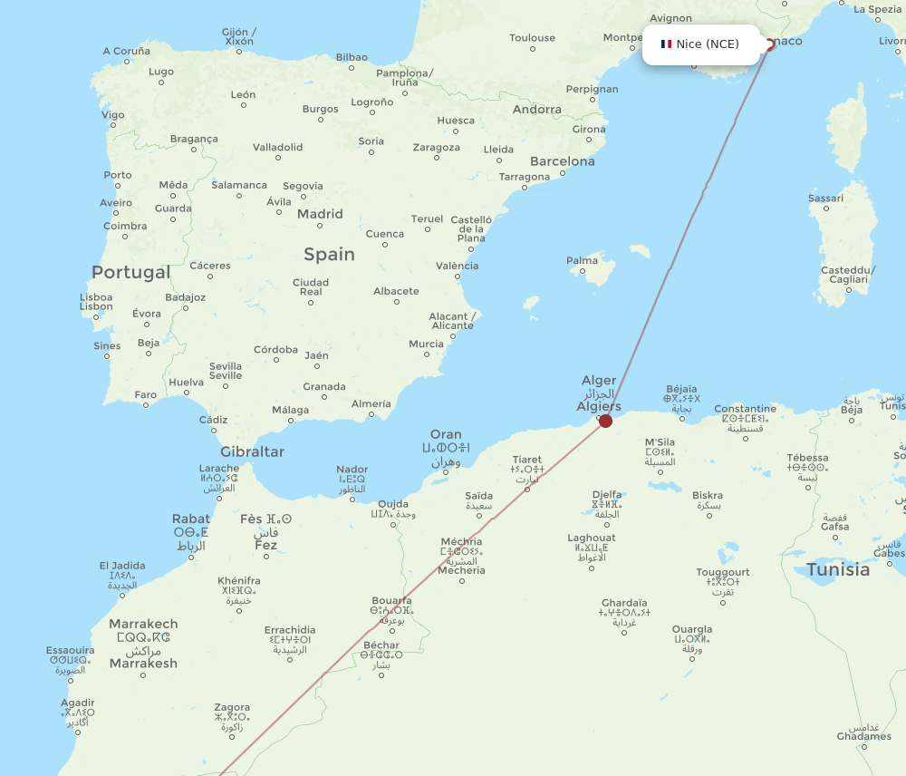 NCE-TIN flight routes