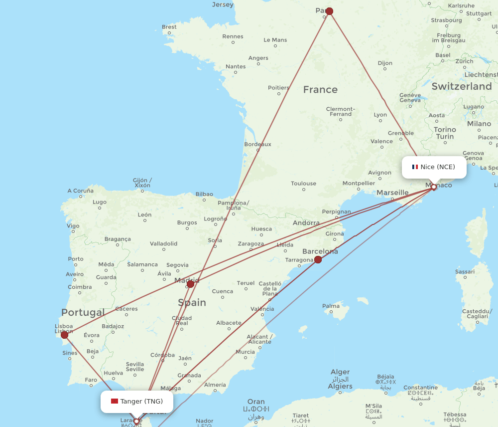 NCE-TNG flight routes