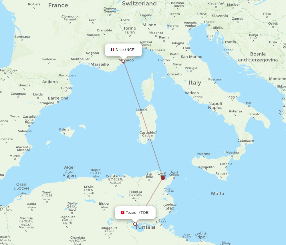 NCE-TOE flight routes