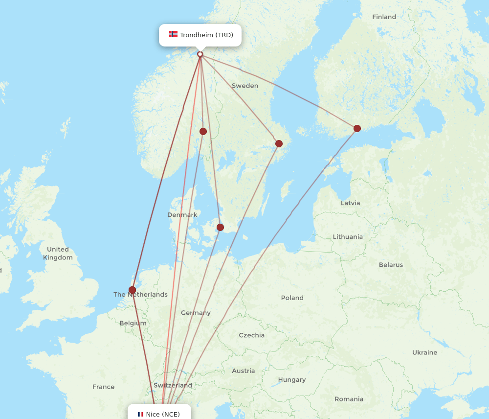 NCE to TRD flights and routes map
