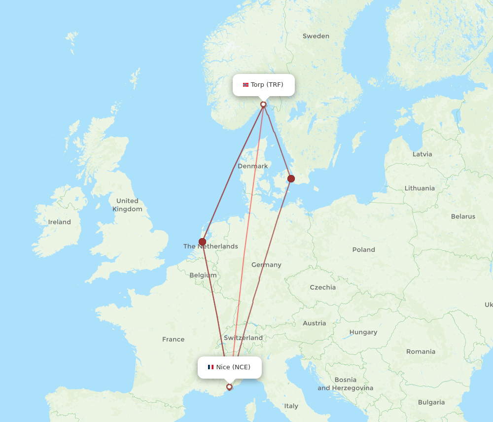 NCE-TRF flight routes
