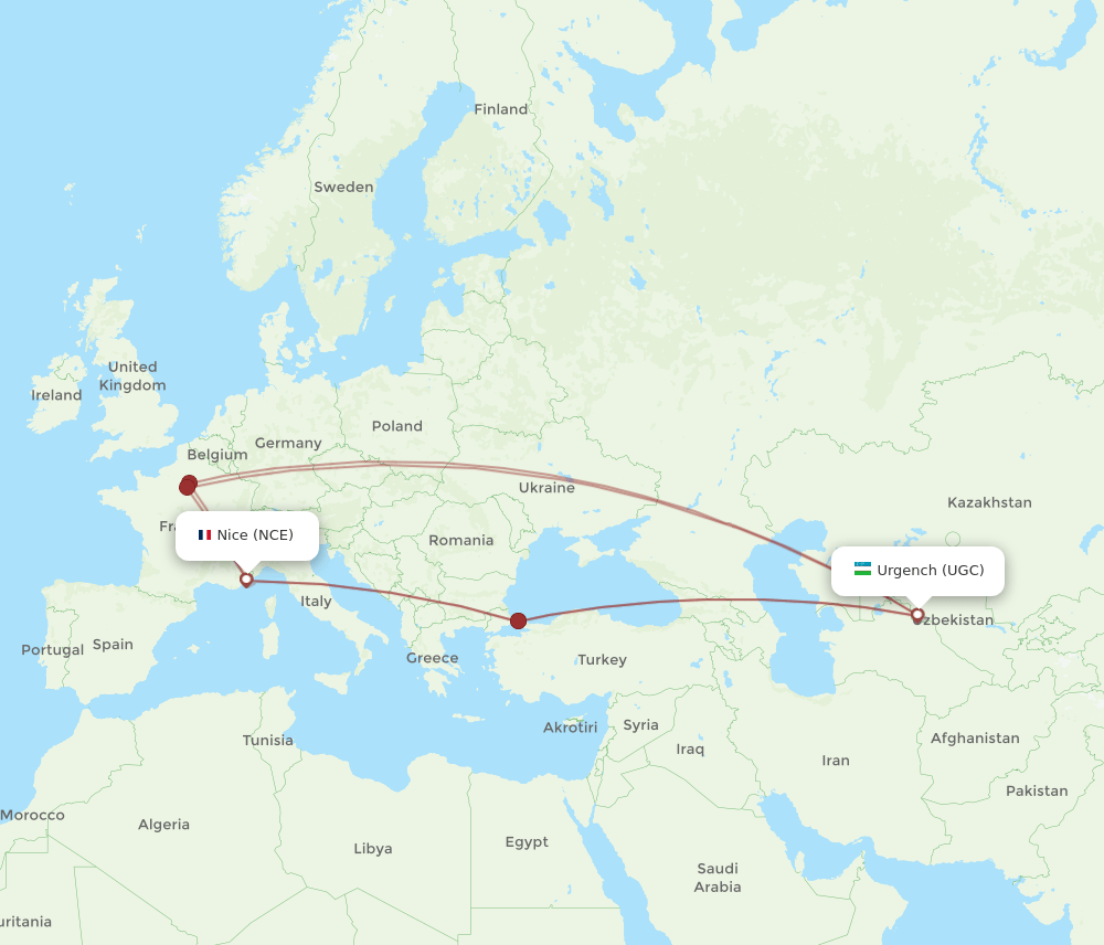 NCE-UGC flight routes