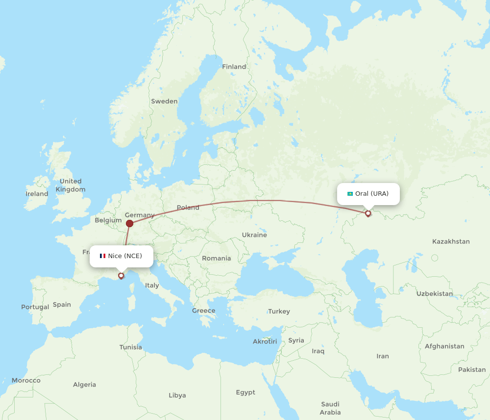 NCE to URA flights and routes map