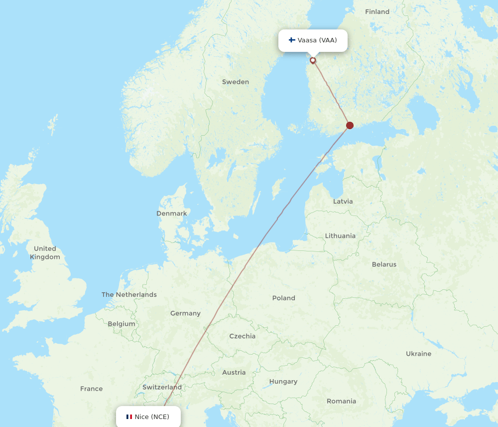 NCE to VAA flights and routes map