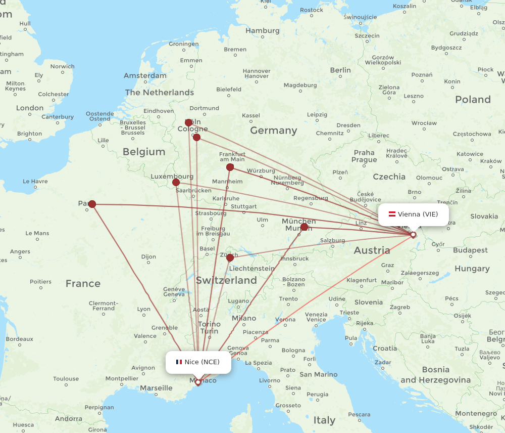 NCE-VIE flight routes