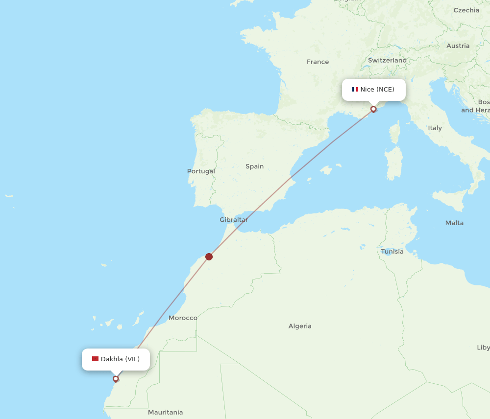 NCE to VIL flights and routes map