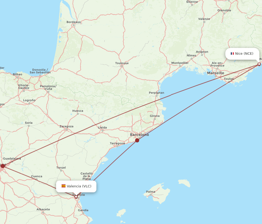 NCE-VLC flight routes