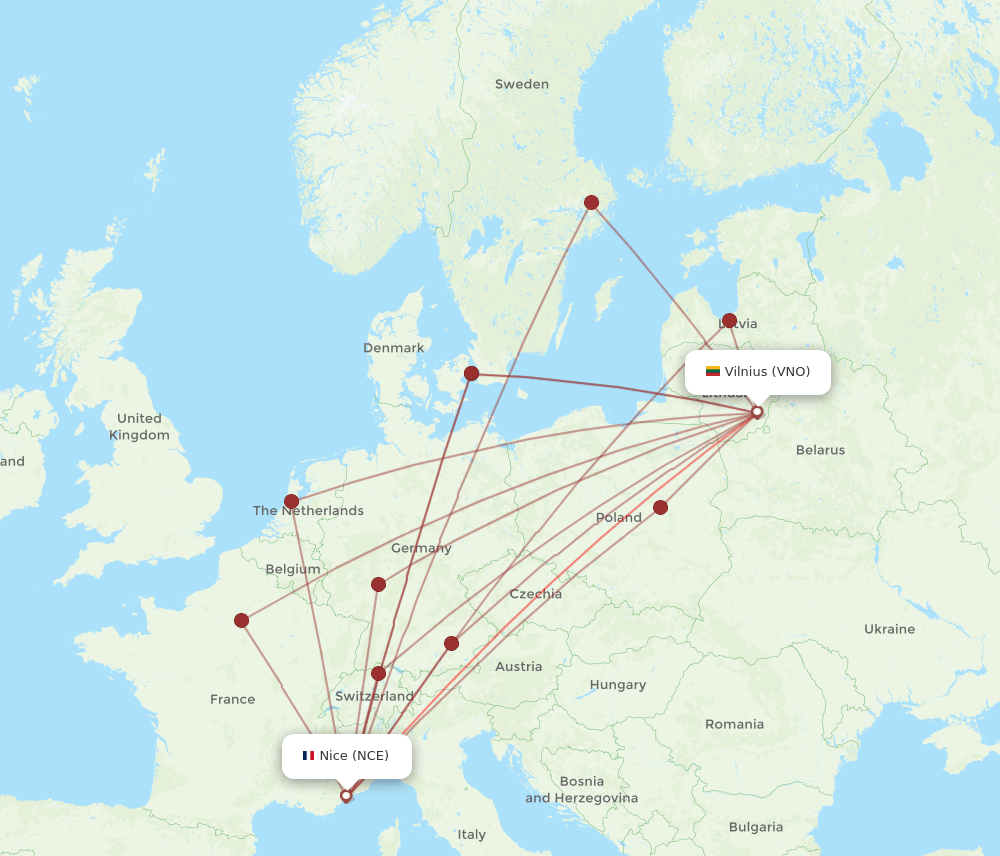 NCE-VNO flight routes