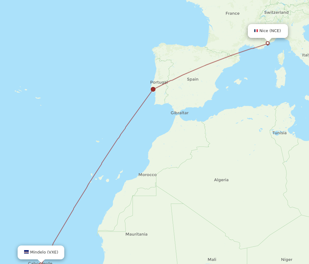 NCE-VXE flight routes