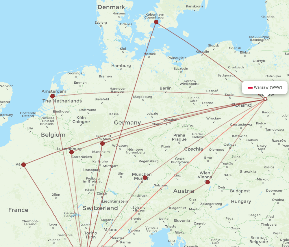 NCE-WAW flight routes