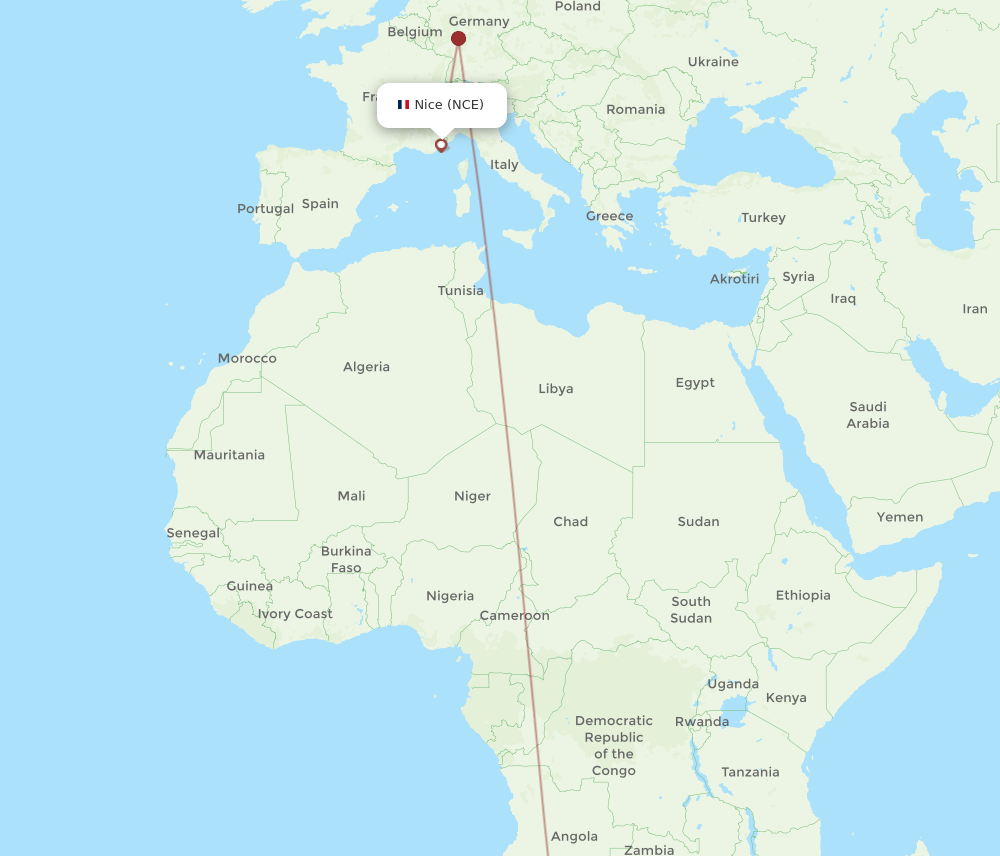 NCE-WDH flight routes