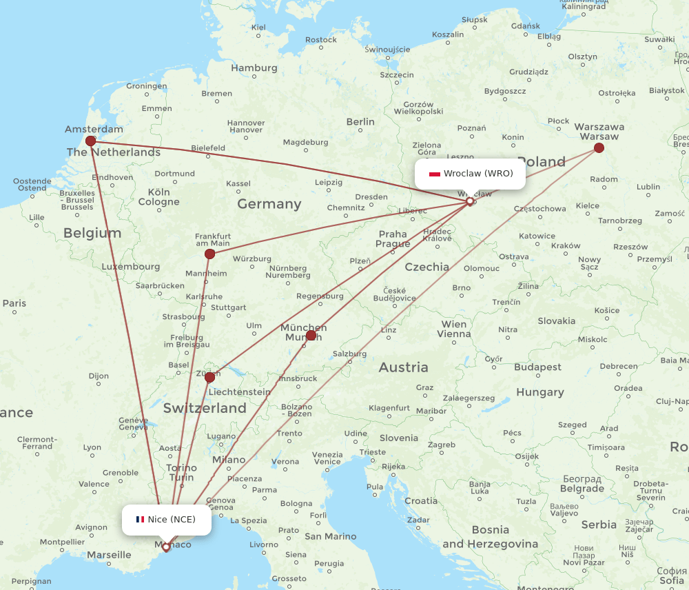 NCE-WRO flight routes