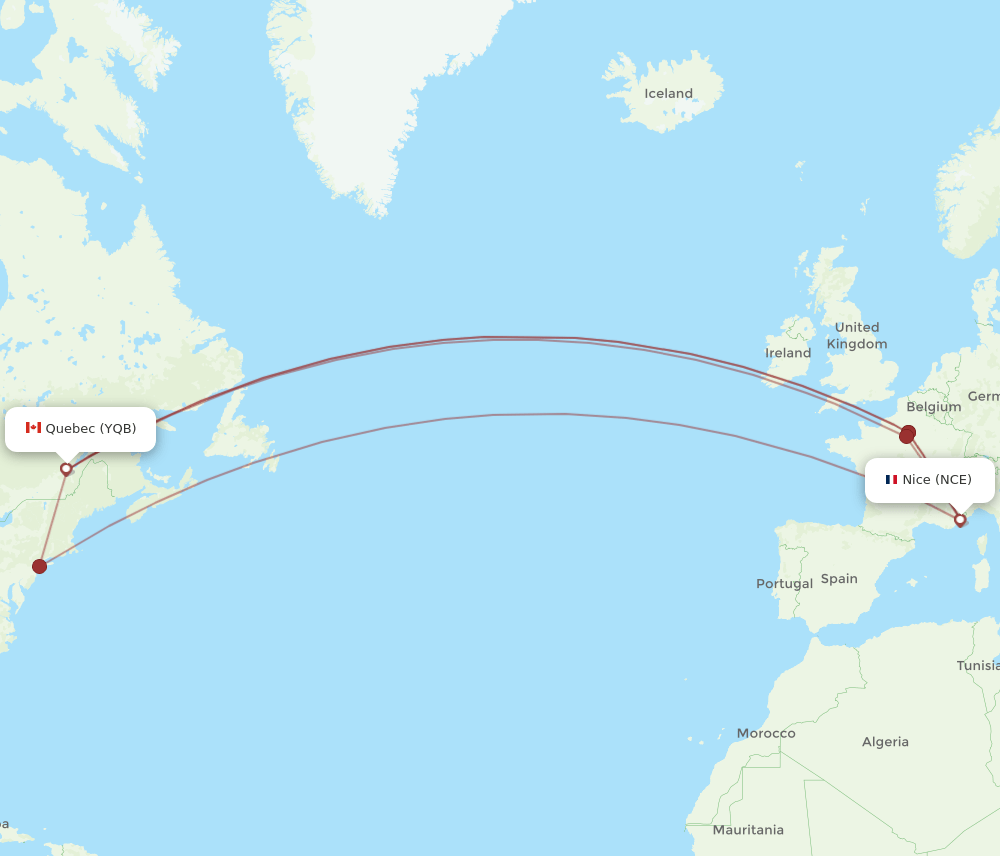 NCE-YQB flight routes
