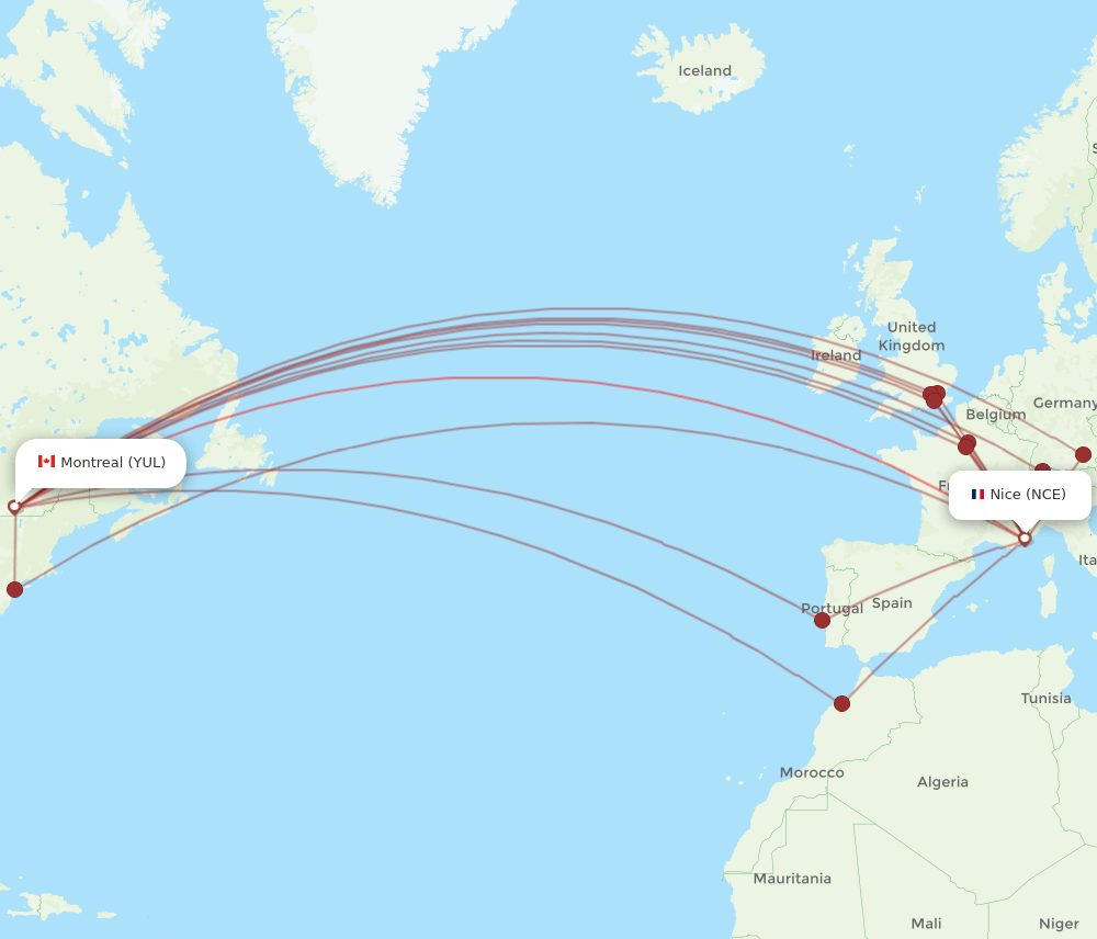 NCE-YUL flight routes