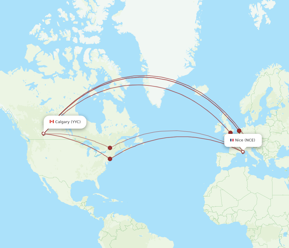 YYC to NCE flights and routes map